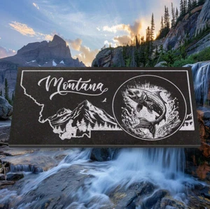 State of Montana - Lasergravur - Plakette aus schwarzem Granit - Fisch 1 - Bild 1 von 13
