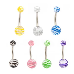 Belly Rings Acrylic with Assorted Stripe Design Pack of 8 14 ga Surgical Steel - Picture 1 of 12