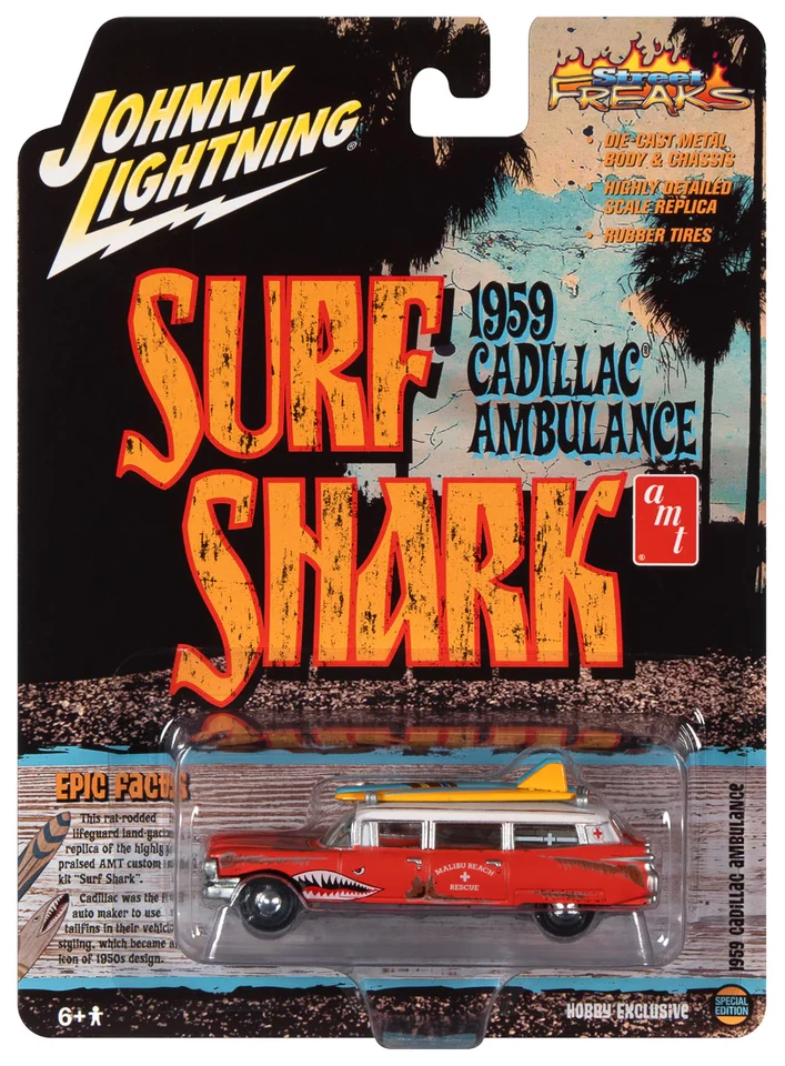 Johnny Lightning 1959 Cadillac Ambulanza Surf Shark 1/64 JLSP256 B7 & BOX1 - Immagine 1 di 3