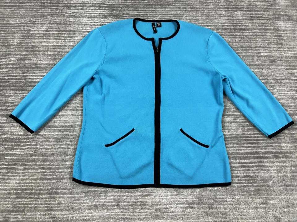 Venini Sweater Womens XL Blue Full Zip 3/4 Sleeve Pockets Nylon Blend Career - Image 1 of 4