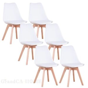Pack 6 sillas de comedor, silla diseño nórdico con asiento acolchado, Blanc