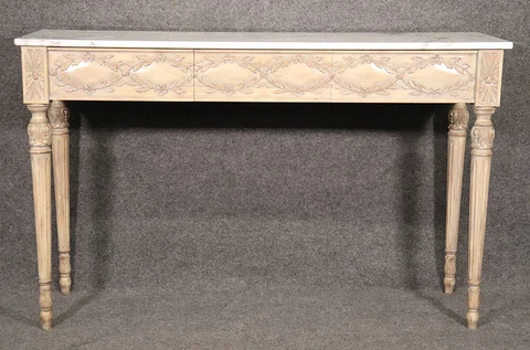 Fine French Louis XVI Marble Top Console Table with Glazed Finish circa 1920s Cover