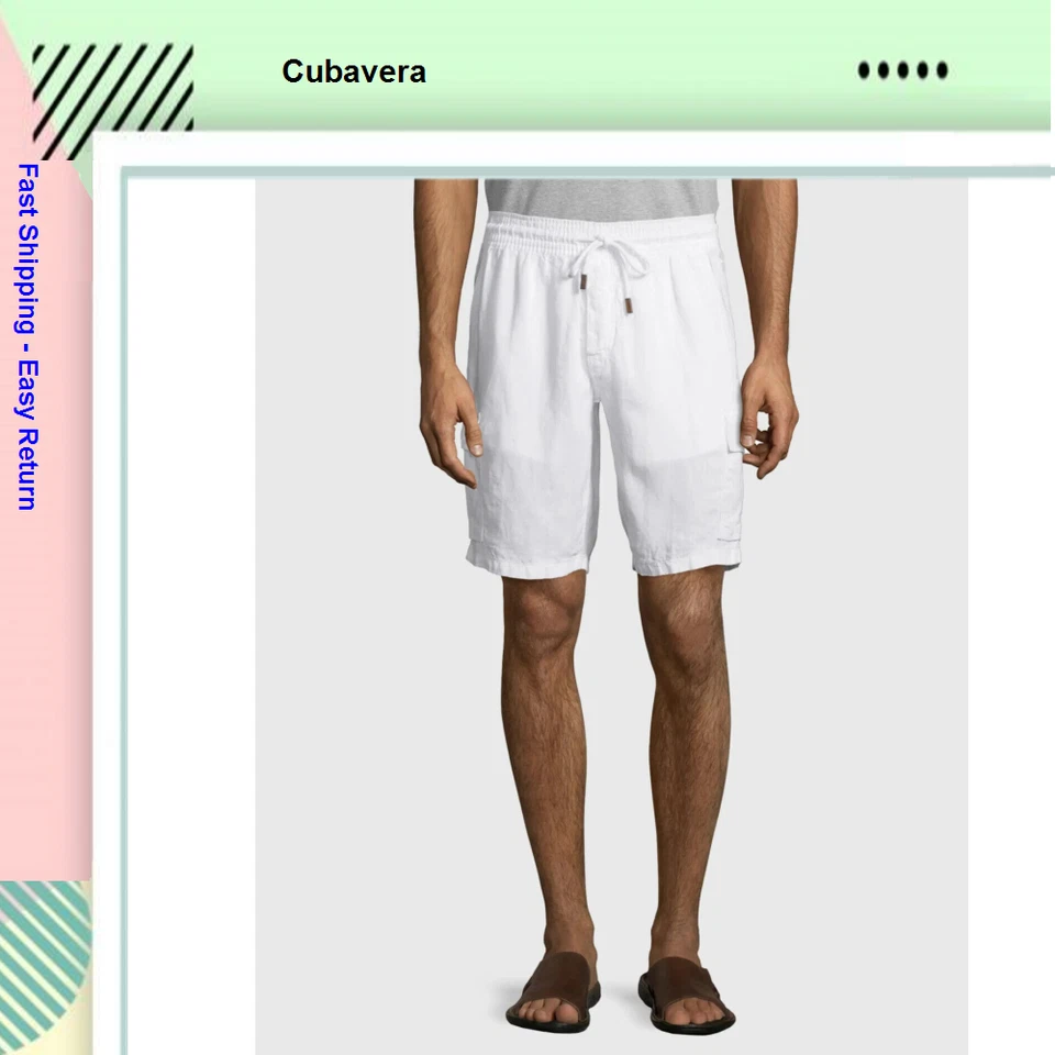 Cubavera Men's Drawstring Linen Cargo Short Bright White Small