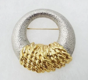 Rare Signed Paco Rabanne Modernist Silver & Gold Tone Round Wrapped rope brooch - Picture 1 of 4
