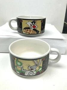 Lot 2 Loony Tunes Coffee Mug Tea Cup Glass Soup Bowl Toons Bugs Bunny Sylvester - Picture 1 of 7