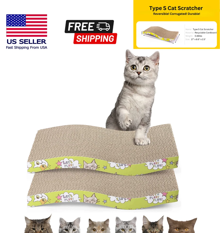 2 Pack Cat Scratch Cardboard Scratching Pad Scratcher Lounge Sofa Bed w/2 Catnip - Image 1 of 4