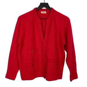 Cardigan maglione vintage rosso donna taglia media lana di agnello angora pelo di coniglio - Foto 1 di 9