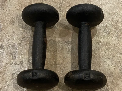 Par de pesas de mano de hierro fundido negras de colección de 5 lb moño extremos redondos Foto 1 de 3