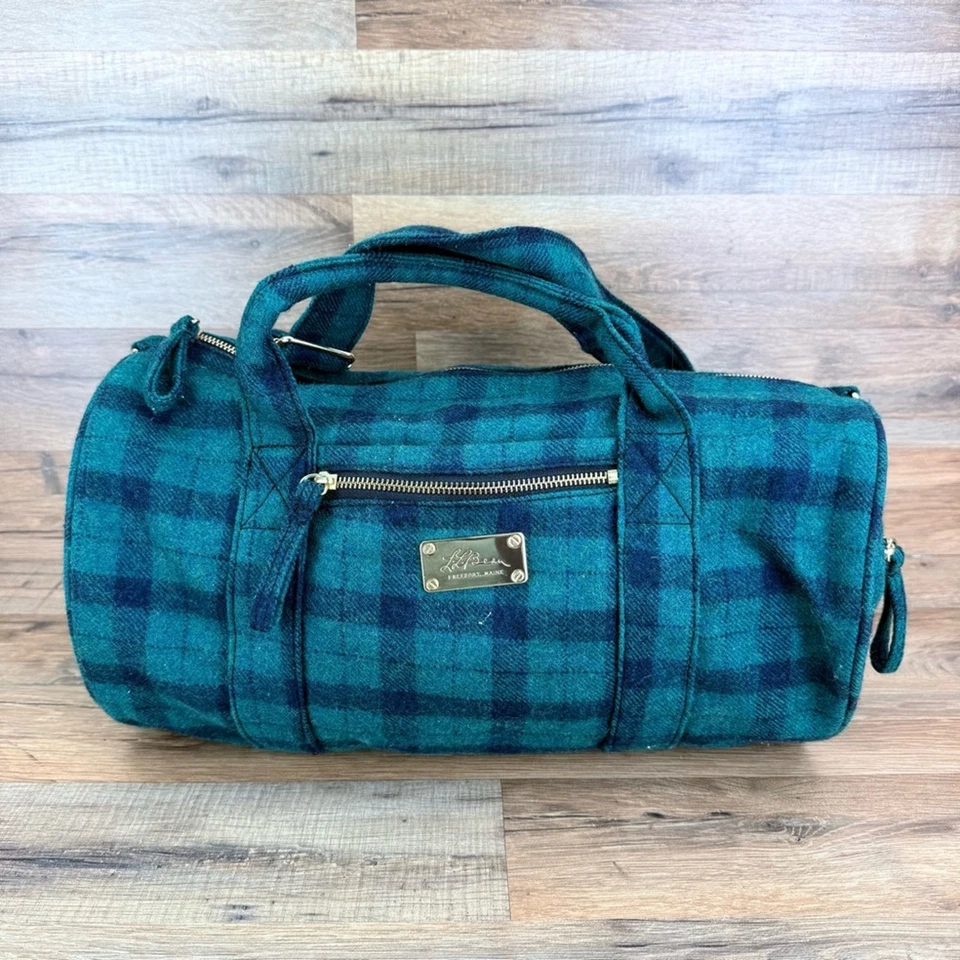 L.L. Bean Black and Red Buffalo Plaid Wool Duffel/Travel Bag - Image 1 of 4