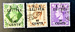3 ERITREA STAMPS, KGVI, 1950, 30, 40, 75 CENTS, USED, SGE17, SGE18, SGE21, - Picture 1 of 2