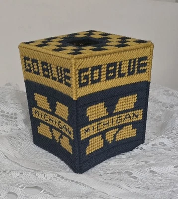 Made to Order.  Michigan University Plastic Canvas Tissue Box  Cover .   - Image 1 of 4