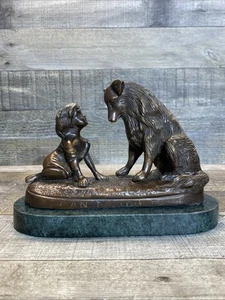 Cant You Talk G. Ferrad Girl Dog Bronze Statue Figure Artwork Art Vintage Signed - Picture 1 of 17