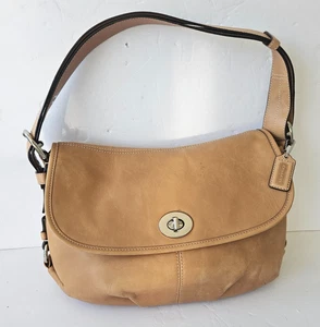 COACH C1069-F15170 Flap Legacy Tan Pebbled Leather Shoulder Crossbody Duffle Bag - Picture 1 of 7