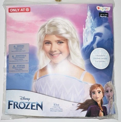 全新 Disney Frozen Ice Queen Elsa 白色 金发 假发 女孩 儿童 尺寸 4+ — 第 1/4 张图片