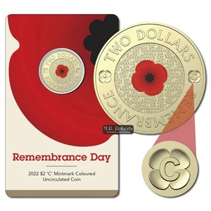 2022 $2 C Mintmark Remembrance Day Red Poppy UNC - Picture 1 of 3