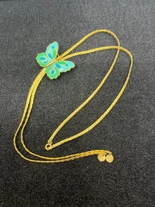 VTG Eisenberg Butterfly Bolo Tie Necklace Gold Tone Blue Green Enamel Adjustable - Picture 1 of 7