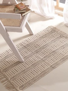 Bohemian Cotton Floor Area Rug Handcrafted Block Print Woven Carpet for Bedroom - Picture 1 of 7