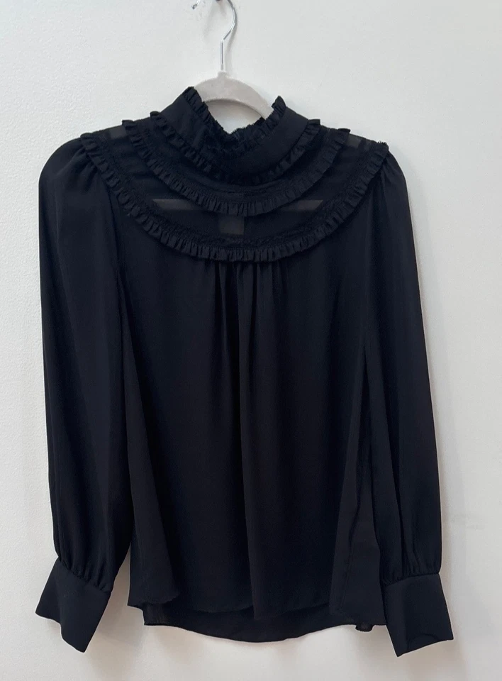 Blusa Kate Spade New York Negra Volantes Cuello Alto Talla M 100% Poliéster Taco Seco Foto 1 de 4
