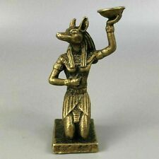 Rare Collectible Chinese Old Antique Brass Handwork Wolf Head God Anubis Statue