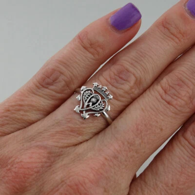 Scottish Luckenbooth Ring - 925 Sterling Silver - Hearts Crown Symbol Gift  - Image 1 of 4