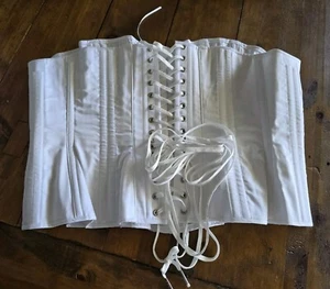 REDTHREADED white handmade period costume classic tie-up corset - US 22 NEW - Picture 1 of 4