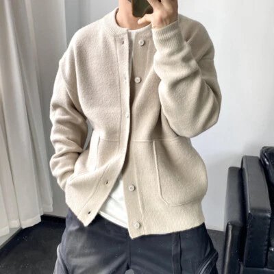 Japanese Wool Cardigan Men Autumn Sweater Round Neck Jacket Loose Sweater Jacket - Image 1 of 4