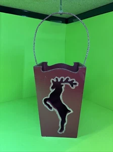 6x13”Decorative Maroon Tall Basket Handle & Open Cut Work Deer W/ Silver Glitter - Picture 1 of 7