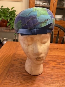 VTG Amy of New York Pillbox Feather Hat in Blues and Greens - Picture 1 of 7