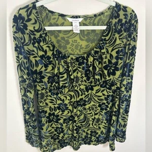 Sundance Floral Velvet Burnout Shirred Bust Top Blouse Green Goth Fairy size M - Picture 1 of 7