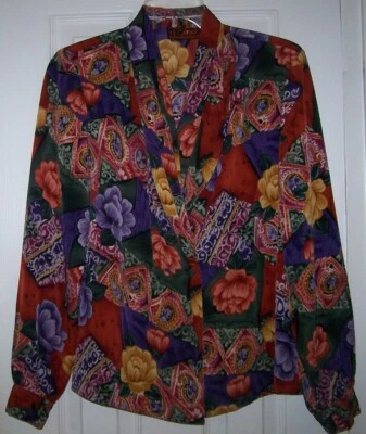 Camisa Blusa Le Caviar Vintage Grande L/S Usable Arte Carrera Clásica Floral Usada en Excelente Condición Foto 1 de 4