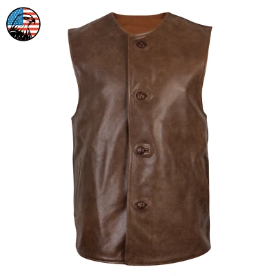 Men's Genuine Leather WW1 British Army Repro Jerkin Vintage Military Waistcoat - Image 1 of 4