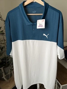 Polo Puma Colorblock para hombre verde azulado/blanco talla XXL NUEVO CON ETIQUETAS - Imagen 1 de 6