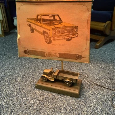 Vintage Chevrolet Dealer Desk Lamp Bronzed Metal Truck Works Shade Is Damaged. - Image 1 of 4