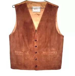 Burberry Suede Leather Waistcoat Brown Tan Camel Smart Vest Button Lined Vintage - Picture 1 of 12