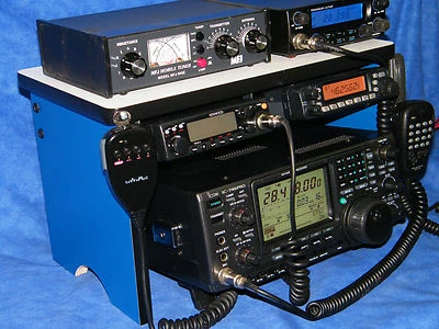  Scanner Radio Bench Mount Rack Stack  Holder Kenwood Yaesu Icom Mike Antenna  - Image 1 of 4