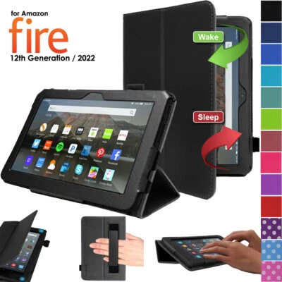 TECHGEAR for Amazon Fire 7" 2022 12th Generation Leather Flip Smart Case Stand Cover