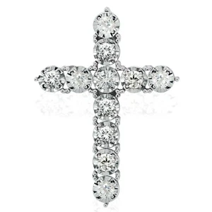 1.01 cttw Diamond Cross Pendant in Illusion Setting 9pt Diamonds in 14K Gold - Picture 1 of 5
