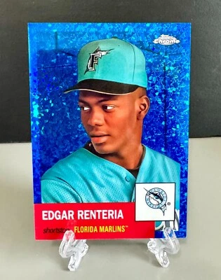 2022 Chrome Platinum Edgar Renteria Toile Blue Refractor #407 /199 SP Marlins - Image 1 of 2