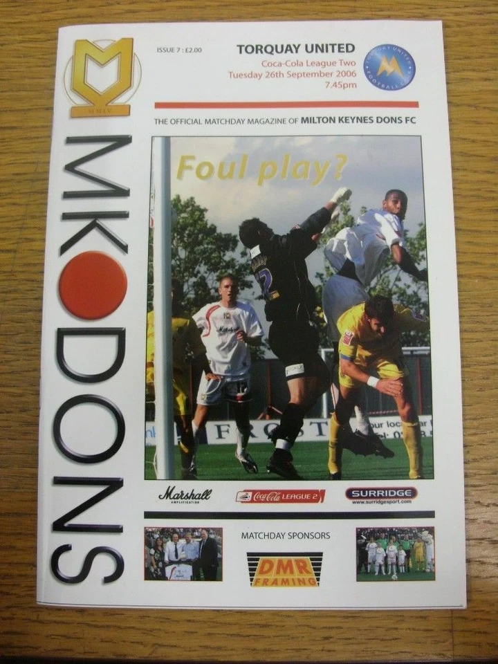 26/09/2006 Milton Keynes Dons v Torquay United [Last League Season] . Condition: - Image 1 of 1