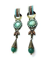 Mariana Earrings Turquoise,Jade Green Minerals & Opal, Amber Austrian Crystal...