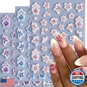 Adesivi Unghie Fiori per Nail Art, 5D Decalcomanie Unghie Floreali in Goffratura con Renoi - Foto 1 di 5