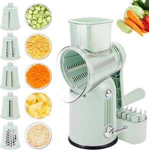5-in-1 Rotary Cheese Grater with Handle and Suction Base (Green) - Picture 1 of 13
