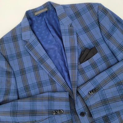 Chaqueta Blazer Deportiva Ben Sherman Para Hombres Azul Negro A Cuadros Mezcla Lino/Lana/Poliéster 46R Foto 1 de 4