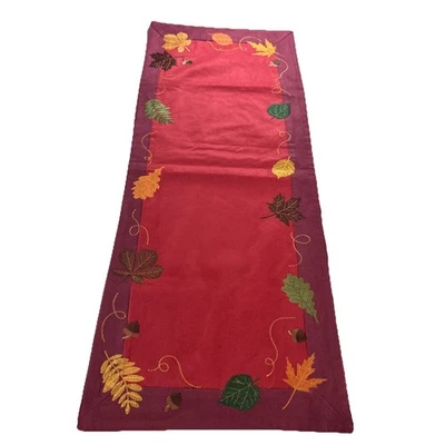 Fall St. Nicholas Square Table Runner 36" Felt Appliqued Leaves Acorns - Image 1 of 4