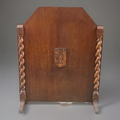 Antique Carved Wood Fireplace Screen Barley Twist Legs Vintage Oak Shield - Image 1 of 4