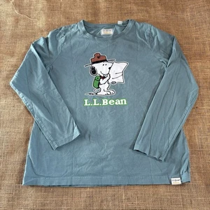 LL Bean x Peanuts 'Hiker Snoopy' Long Sleeve Blue T-Shirt Size Large - Picture 1 of 5