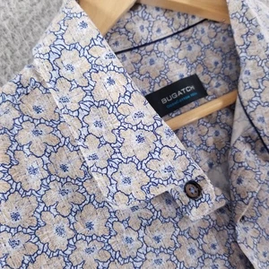 Bugatchi Shirt XL Sand Blue Floral OoohCotton Tech 8 Way Stretch Short Sleeve - Picture 1 of 12