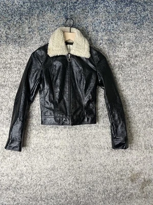 Wilfred Jacket Womens XXS Black Faux Leather Sherpa Collar Cropped Moto Style - Image 1 of 4