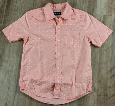 The Children's Place Boys Print Poplin Button Up Shirt - coral Sz M 7/8 - Image 1 of 4