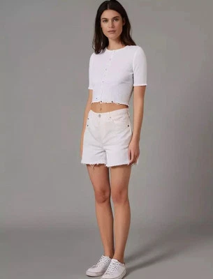 Pantalones cortos de mezclilla Top Shop blancos de cintura alta para mamá para mujer 6 dobladillo crudo  Foto 1 de 4